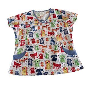 UA Scrubs Women’s XL Top Dogs Puppy Veterinarian Vet Pediatrics Nurses Medical